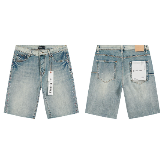 Light Blue Washed Denim Shorts with Rhinestone Studded Trim Along Side Seams